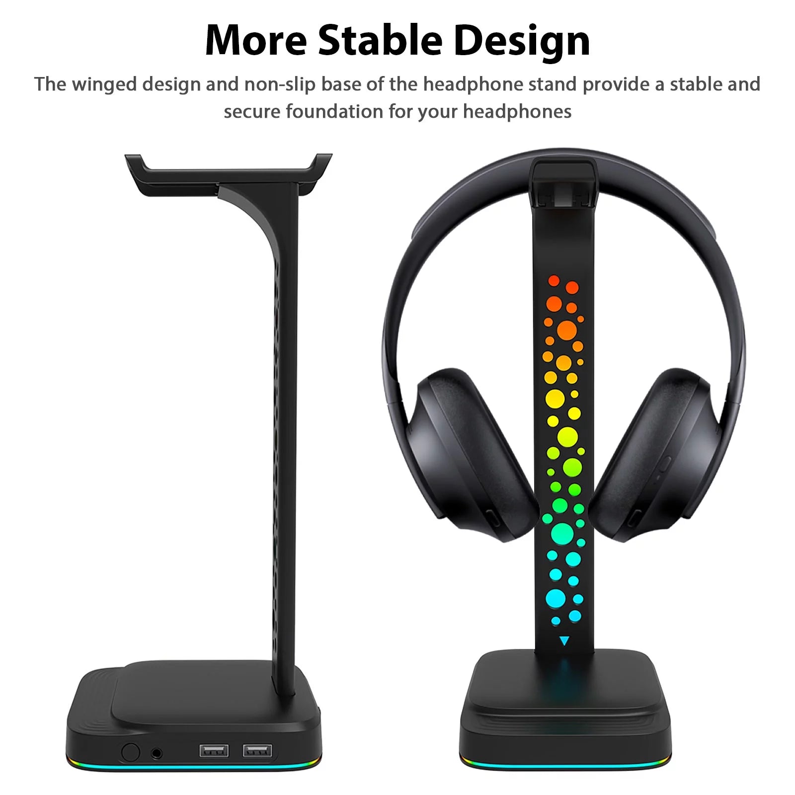 LED Headphone Stand, RGB Gaming Headset Stand with USB-C Charging Ports for Mobile Devices