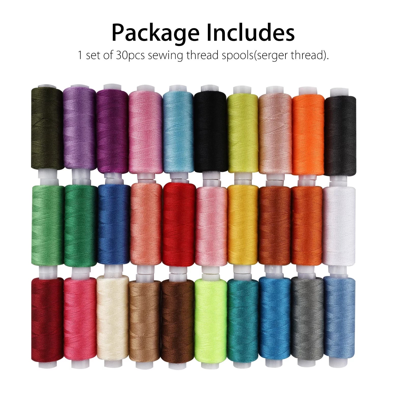 30-Color Sewing Thread Kit: Celectigo 250 Yards Polyester Spools Assortment for Crafts, Clothing, Embroidery - Pink, Blue, Black, Red, Yellow, Orange, White, Green