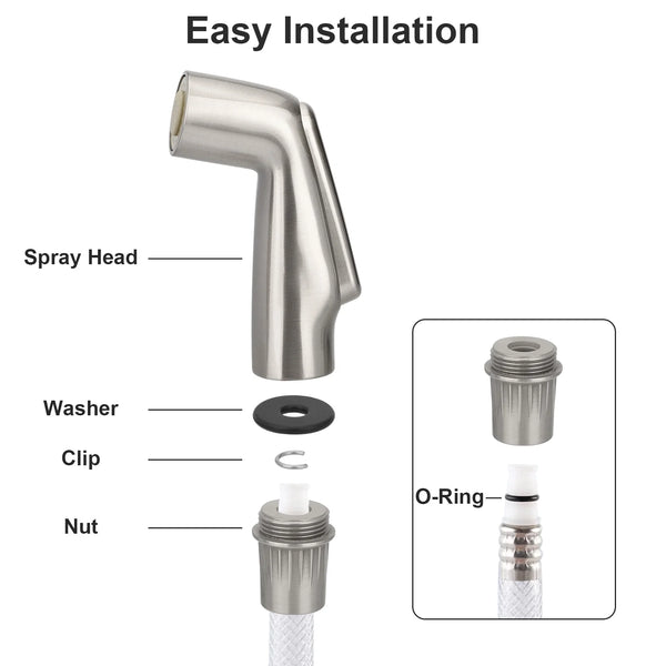 Premium Brushed Nickel Kitchen Sink Sprayer Head Replacement for Bathroom, Kitchen, Garage
