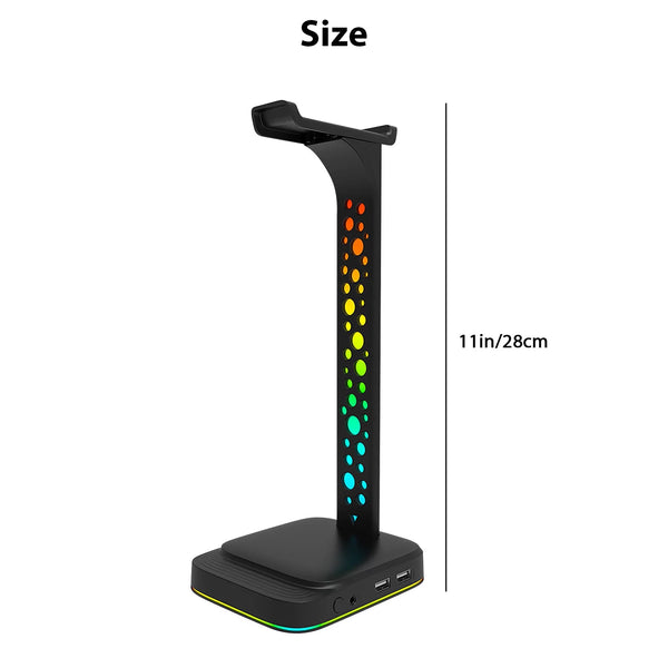 LED Headphone Stand, RGB Gaming Headset Stand with USB-C Charging Ports for Mobile Devices