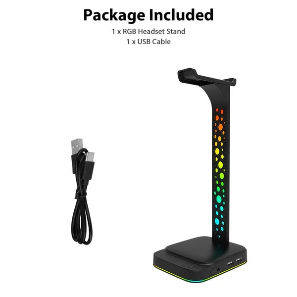 LED Headphone Stand, RGB Gaming Headset Stand with USB-C Charging Ports for Mobile Devices