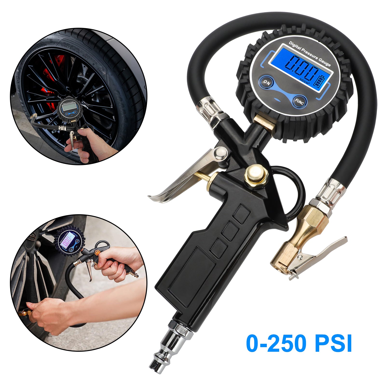 Digital Tire Inflator Pressure Gauge,0-250 PSI Air Chuck & Compressor Accessories Heavy Duty with Quick Connect Coupler