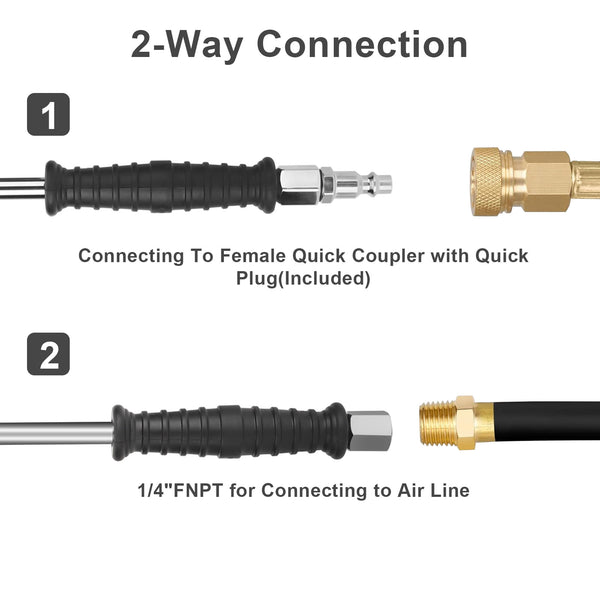 Extended Dual Head Air Chuck: 1/4" FNPT, Rubber Handle, 2-Way Connection, Quick Plug for Semi, RV, Truck Tires