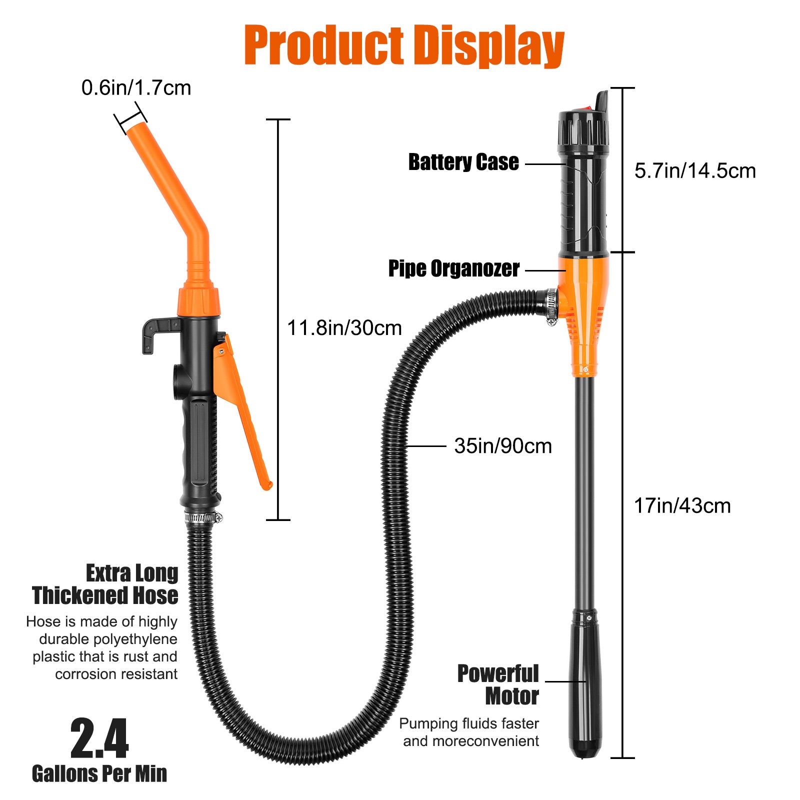 Battery-Powered Liquid Transfer Pump – 2.4 GPM Siphon Rate, Flow Control Nozzle, Ideal for Gas, Diesel, Kerosene, and More Liquids for Transfer