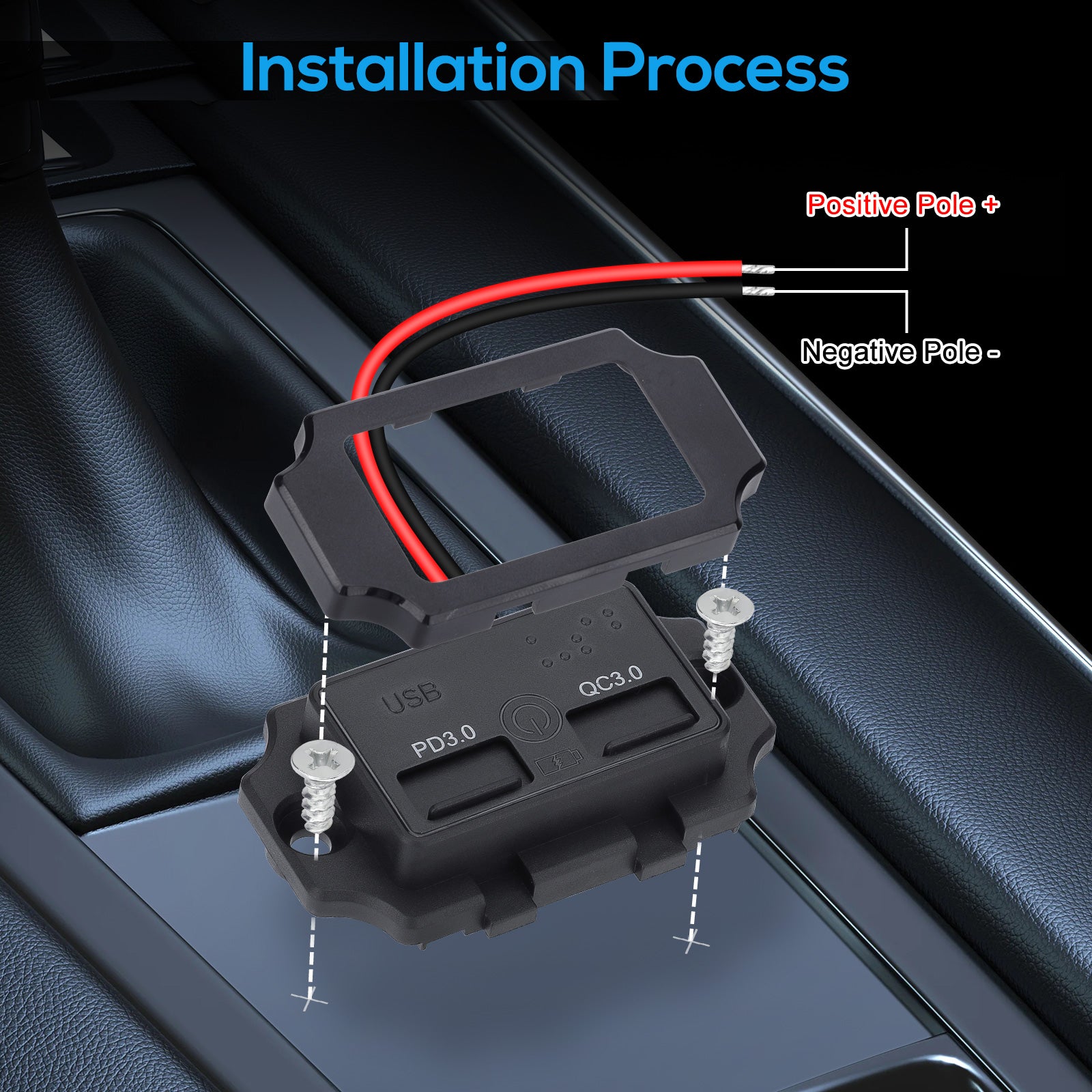 2 PCS Dual PD & QC USB Car Charger,Quick Charge 3.0 & PD 3.0 48W USB-A Port Panel Mount with Braille Touch Key for Vehicles (Black)