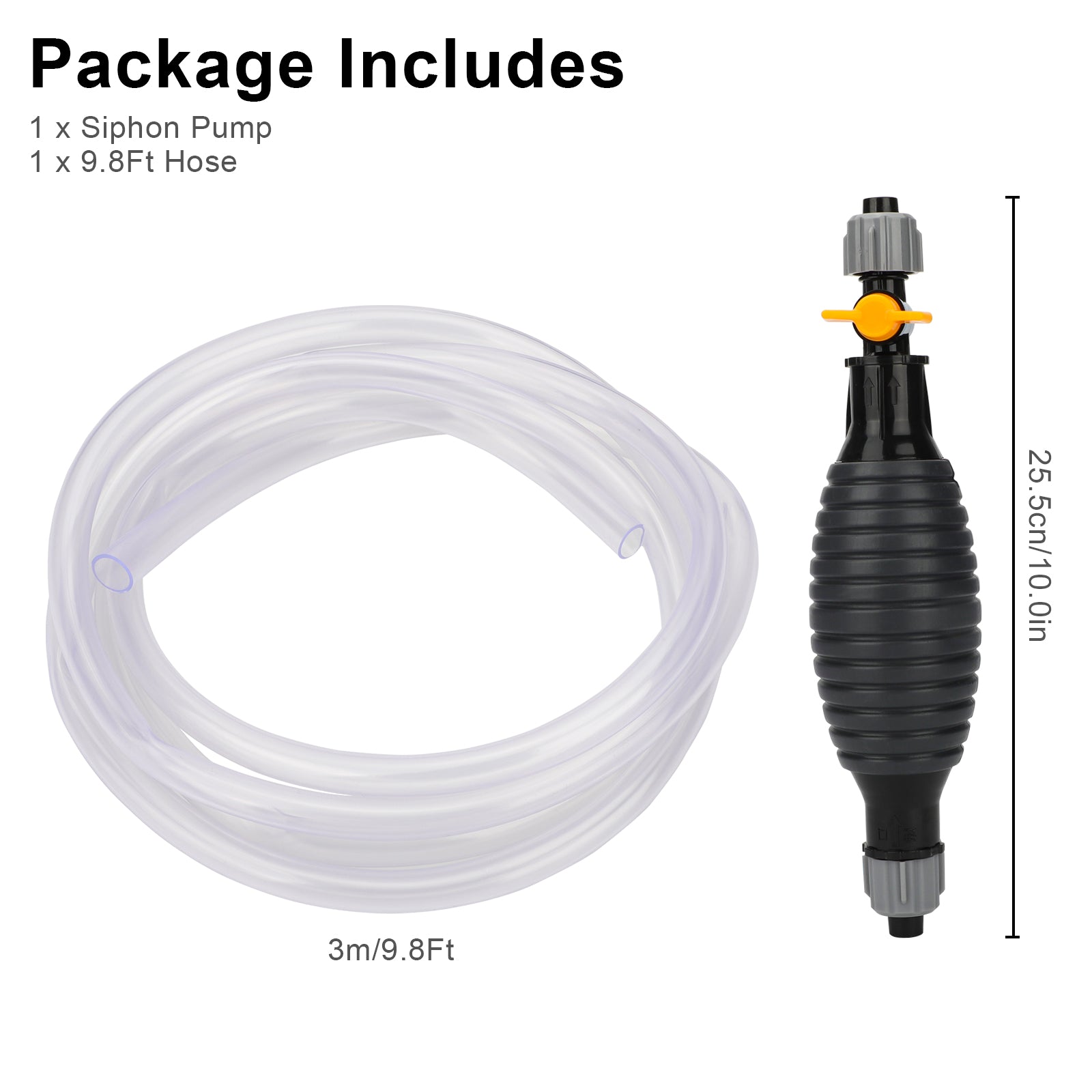 9.8FT Premium Syphon Pump Hose,Effortless Liquid Transfer for Vehicles, Boats, and Equipment ,Durable Hose for liquids, Leak-Free Design, Easy to Use