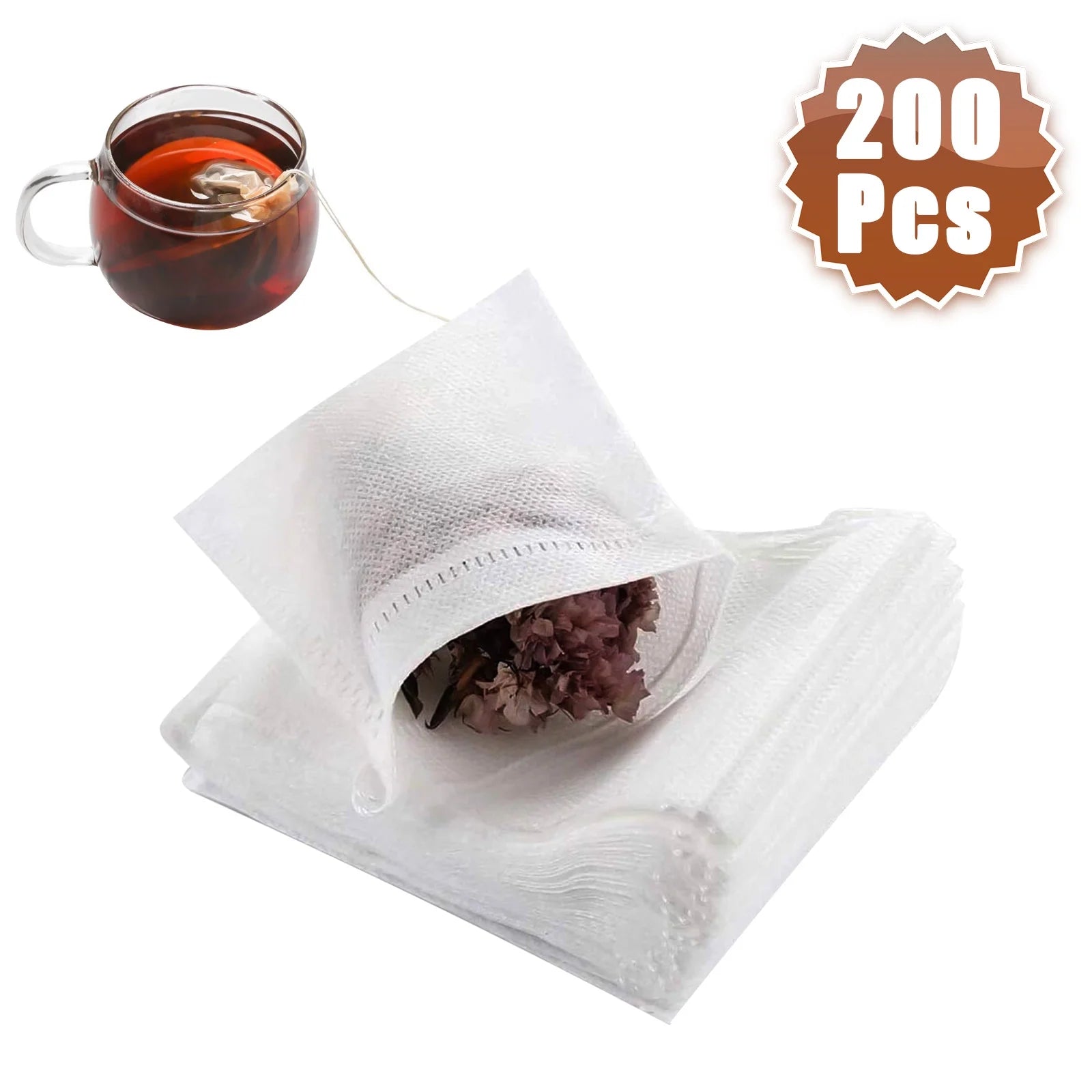 Disposable Tea Filter Bags, CELECTIGO Empty Drawstring Seal Filter Tea Bags, Safe & Natural Material, 1-Cup Capacity, Tea Filters Infuser for Loose Leaf Tea, Coffee, Spice, Herbs (2.76