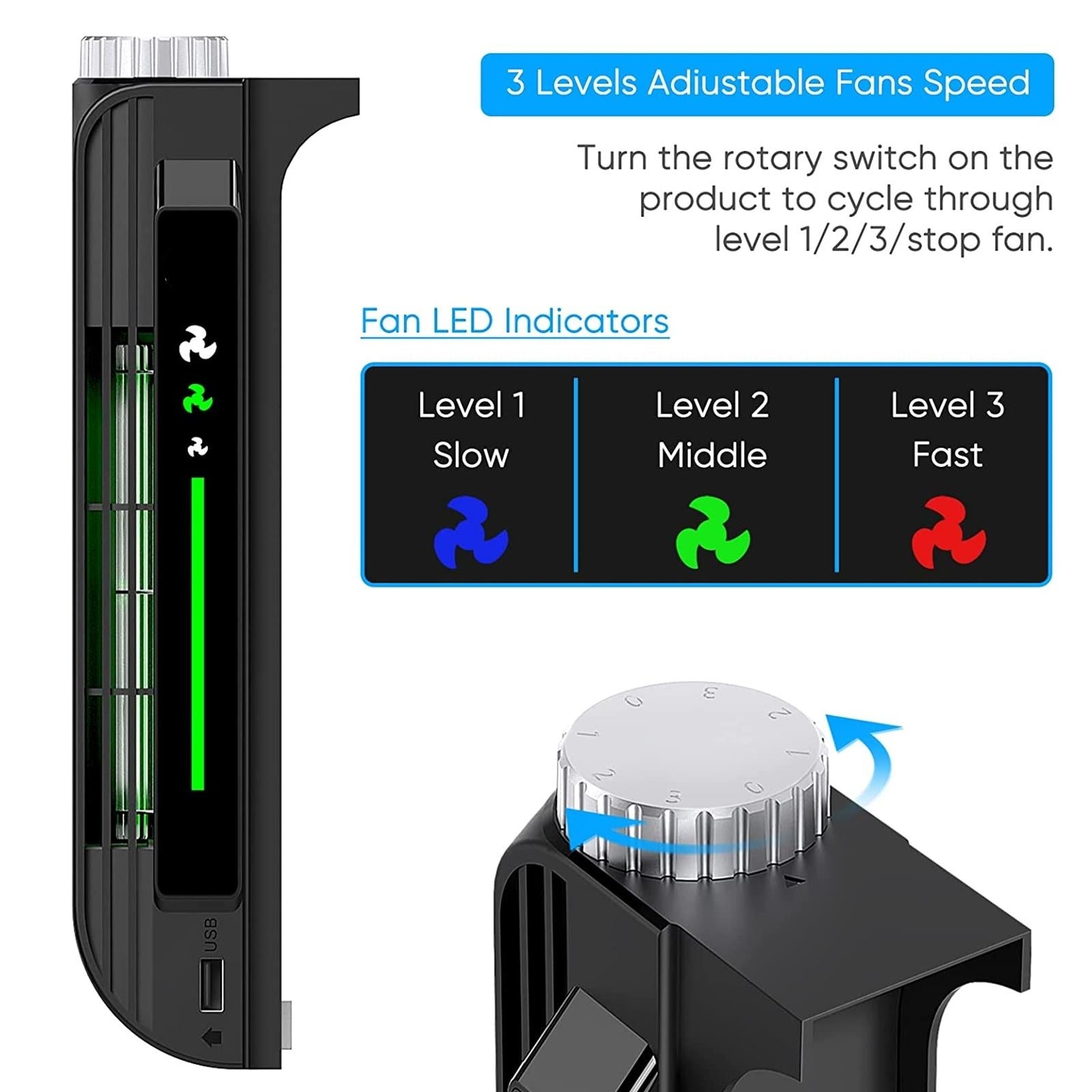 Cooling Fan for PS5 with LED Light and Low Noise - Compatible with Disc & Digital Editions