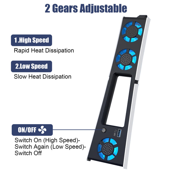 External Cooling Fan Holder with LED Light for PS5 - Adjustable Fan Speed Horizontal Cooler System - USB Hub Included for PS5 Slim Disc/Digital Edition - Enhanced Cooling Solution