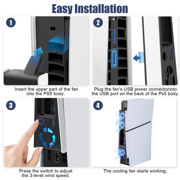 External Cooling Fan Holder with LED Light for PS5 - Adjustable Fan Speed Horizontal Cooler System - USB Hub Included for PS5 Slim Disc/Digital Edition - Enhanced Cooling Solution