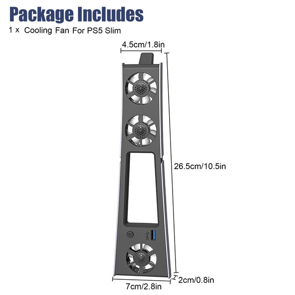 External Cooling Fan Holder with LED Light for PS5 - Adjustable Fan Speed Horizontal Cooler System - USB Hub Included for PS5 Slim Disc/Digital Edition - Enhanced Cooling Solution