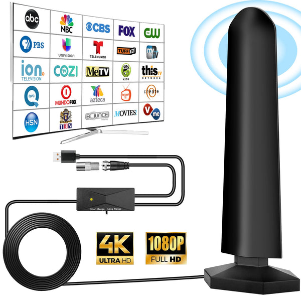 4K HDTV Antenna Indoor HD Digital TV Signal Amplifier Booster - Indoor 400+ Miles Range and Extended 16.4ft Coaxial Cable (Black)