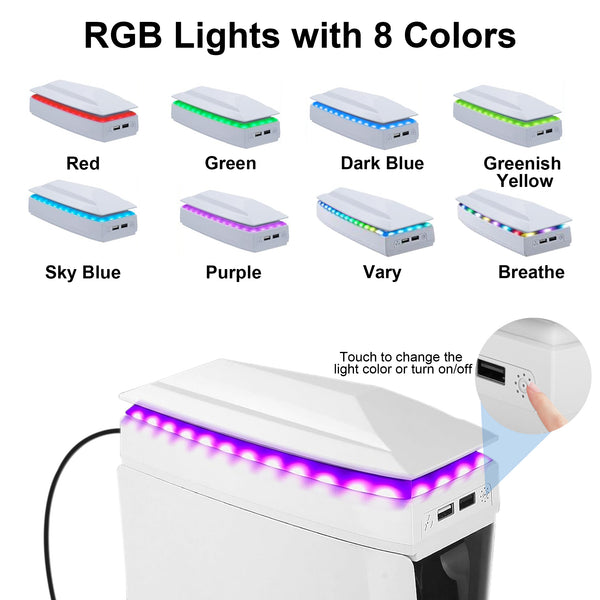 RGB Cooling Fan System with Dust Cover for PS5 Slim, 3 Adjustable Speeds, Dual Fans, 6 Lighting Modes, and 2 USB Ports (White)