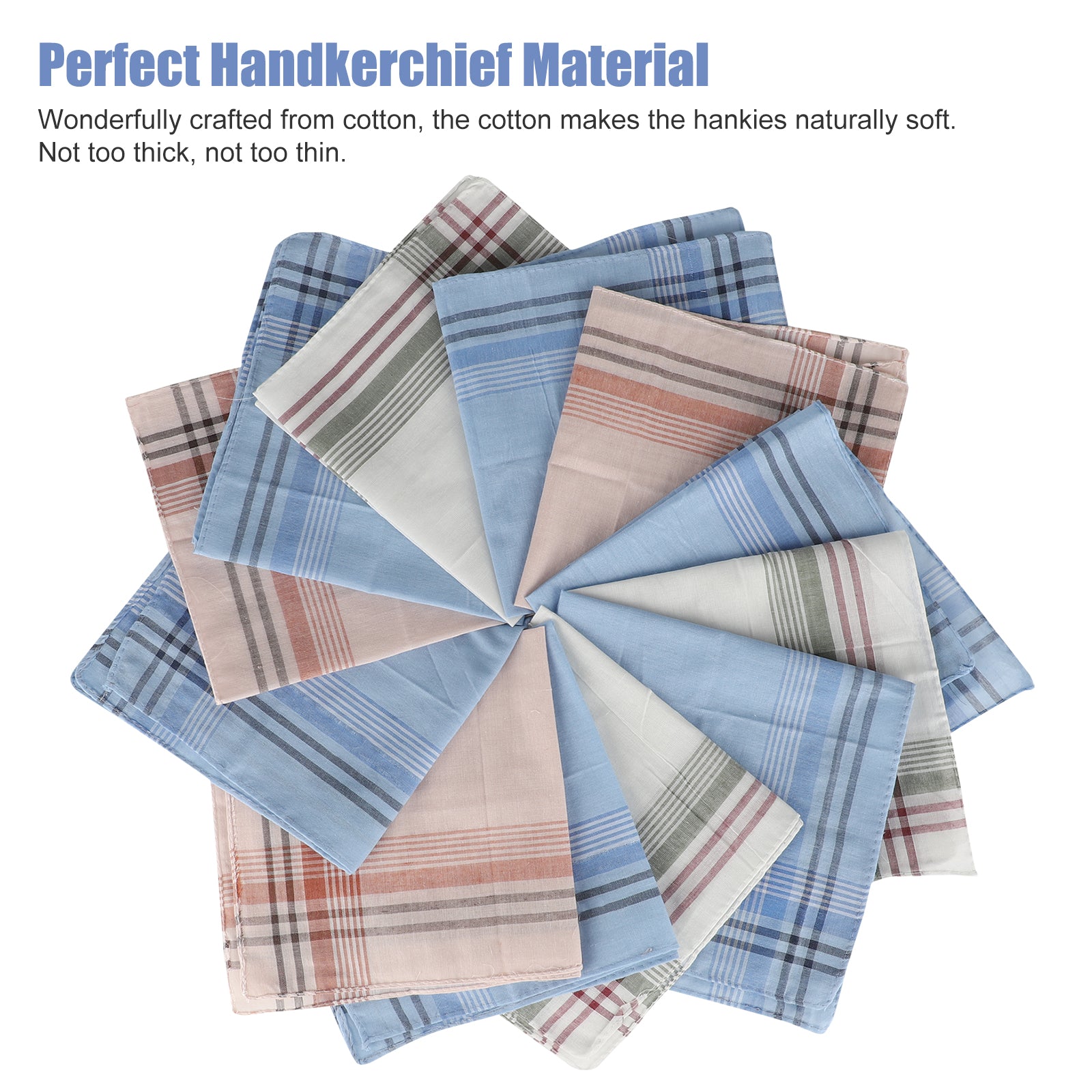 Men's Handkerchief, 100% Cotton Soft Pocket Square Hankies White or Checkered in 15