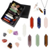 14 Healing Crystals Kit, Chakra Therapy Collection with 7 Raw Tumbled Chakra Stones & 7 Hexagonal Pendant Wand Points for Necklace Jewelry Making