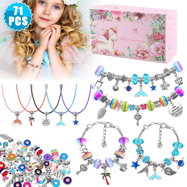 71pcs Charm Bracelet Making Kit, Jewelry Making Supplies Beads Gift Set for Girls Kids Teens Age 7-12, DIY Craft Set