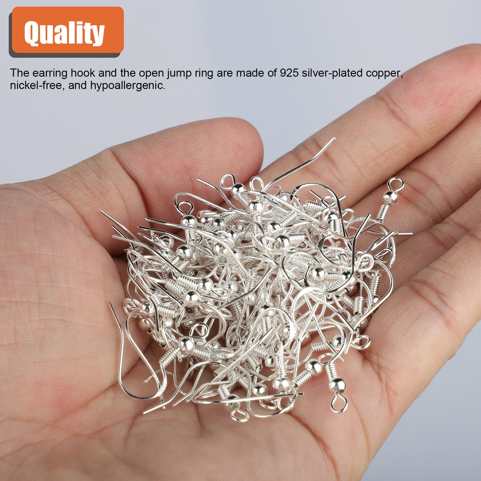 925 Sterling Silver Earring Hooks, 500-Pcs Ear Wire Fish Hooks Hypoallergenic Earring Making Kit with Clear Silicone Earring Backs Stoppers for All DIY Jewelry Making