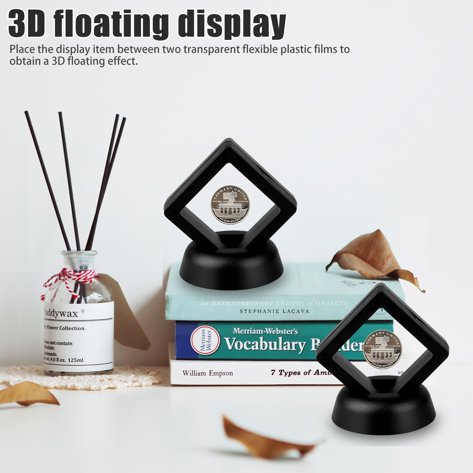 3D Floating Display Case Stand Holder, Military Challenge Medallion Display, Military Coin Clear Box, Floating Effect Holder,1.96 