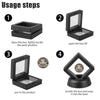 3D Floating Display Case Stand Holder, Military Challenge Medallion Display, Military Coin Clear Box, Floating Effect Holder,1.96 "x 1.96" x 0.78", Black