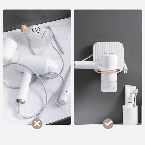 Hair Dryer Holder, Foldable Bathroom Wall Mounted Hair Dryer Hanger