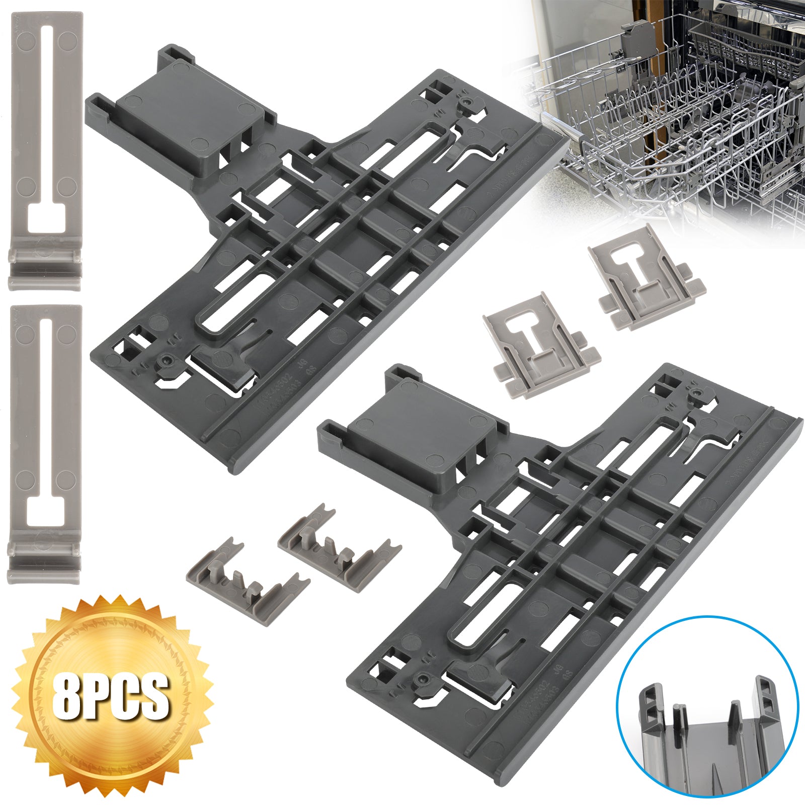 UPGRADED 8 Pack Dishwasher Top Rack Adjuster Replacements for Whirlpool Kenmore W10546503 W10195840