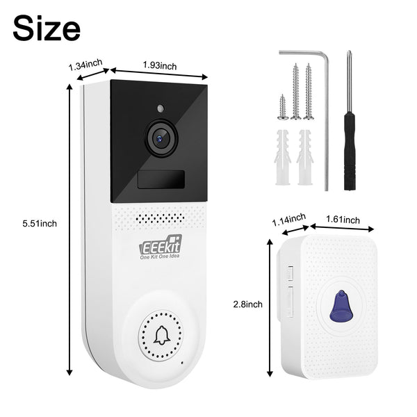 Wireless Video Doorbell with Chime, FHD 1080p WiFi Doorbell Camera with Live HD Video, 2-Way Audio, Night Vision, Motion Detection, Easy Installation, Optional Cloud Storage - NO SUBSCRIPTION REQUIRED