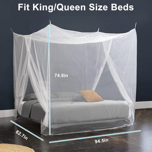 Mesh Bed Canopy Mosquito Net, Full Queen King Size, Four Opening Bed Curtains, White