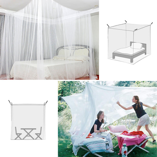 Mesh Bed Canopy Mosquito Net, Full Queen King Size, Four Opening Bed Curtains, White