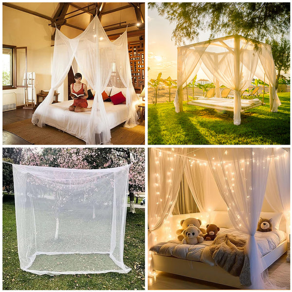 Mesh Bed Canopy Mosquito Net, Full Queen King Size, Four Opening Bed Curtains, White