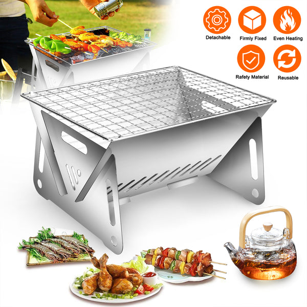 Mini Stainless Steel Folding Grill: Portable BBQ for Outdoor Cooking, Camping, Beach - Compact & Travel-Friendly