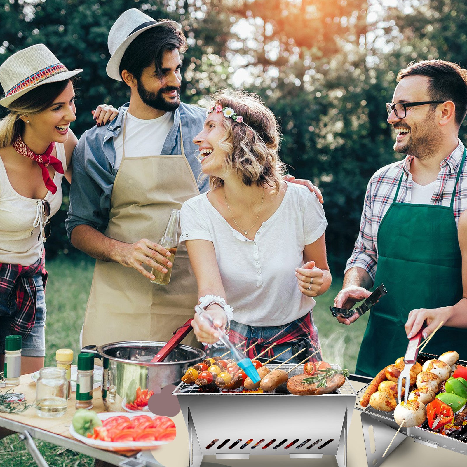 Mini Stainless Steel Folding Grill: Portable BBQ for Outdoor Cooking, Camping, Beach - Compact & Travel-Friendly