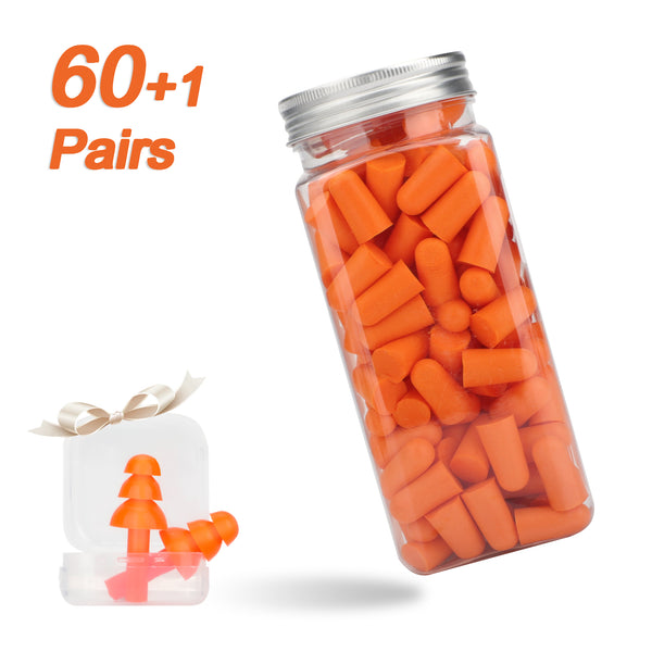 60 Pairs Ultra Soft Foam Earplugs – 38dB SNR Ear Plugs Noise Canceling for Restful Sleeping, Working, Travel, Shooting (Orange)