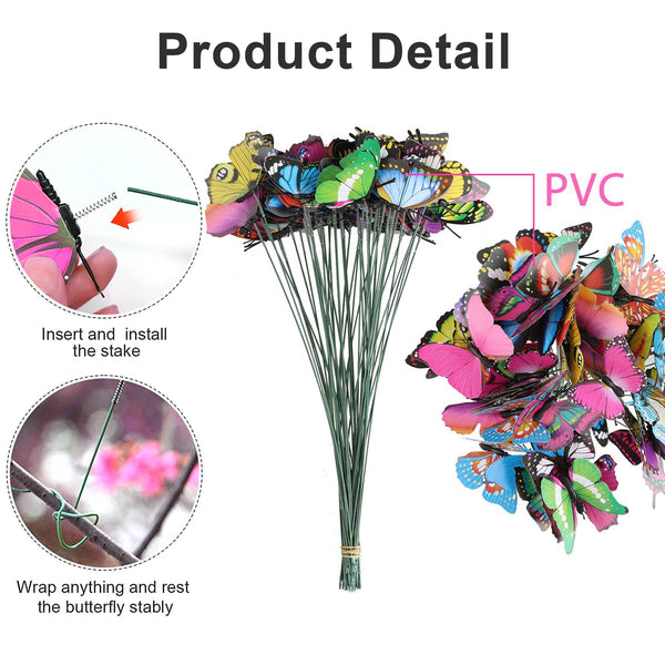 50 PCS Butterfly Stakes and Dragonfly Stakes, 10 inch Waterproof Garden Ornaments Stakes, Waterproof Butterfly Garden Decorations for Indoor, Outdoor Yard, Patio Plant Pot, Christmas Decoration