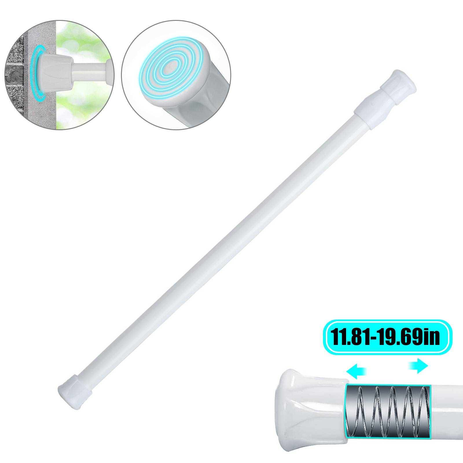 Tension Rods 11.8 to 27.6 Inch,  Spring Tension Curtain Rod, Adjustable Spring Cupboard Bars Tension Curtain Rod Shower Rod for DIY Projects Cupboard Wardrobe Window, White