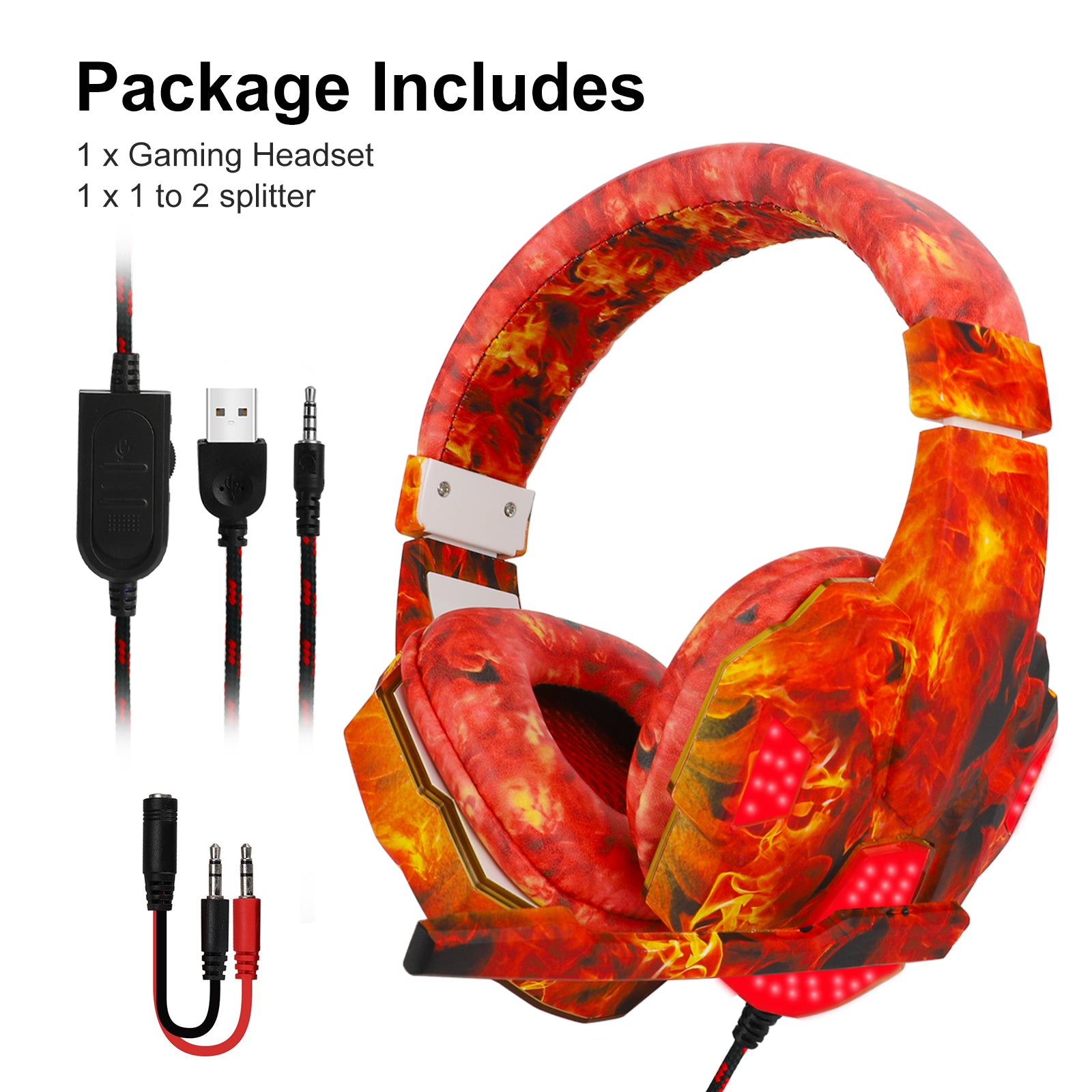 3.5mm wired Gaming Headset with Mic - LED Noise Cancelling Over Ear Headphones,Stereo Bass Surround Memory Earmuffs for PS5 Xbox PC Games ,Stereo Audio