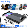 7-in-1 USB 3.0 Multi-function External CD/DVD Drive - Type-C CD/DVD +/-RW Player Reader Writer Burner - 4 USB Ports - SD/TF Card Support - Optical CD DVD Drive - Black