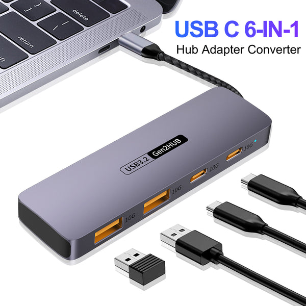 4 Port USB 3.2 Gen 2 Hub - Ultra Slim Multiport Adapter with Dual USB-C & USB-A Ports for High-Speed Data Transfer for Laptop, Flash Drive, HDD, Printer, Mouse, Keyboard, Computer Accessories