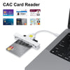 Fold Portable Type-C Smart CAC Card Reader - DOD Military Compliant CAC and PIV Card Reader for Secure Access on Windows Mac OS - White