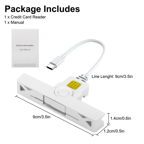 Fold Portable Type-C Smart CAC Card Reader - DOD Military Compliant CAC and PIV Card Reader for Secure Access on Windows Mac OS - White