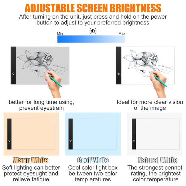 A4 Tracing Light Box, Ultra-Thin Portable Light Pad with Adjustable Brightness For Drawing Sketching Diamond Painting Arts and Crafts