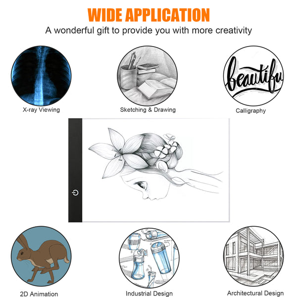 A4 Tracing Light Box, Ultra-Thin Portable Light Pad with Adjustable Brightness For Drawing Sketching Diamond Painting Arts and Crafts