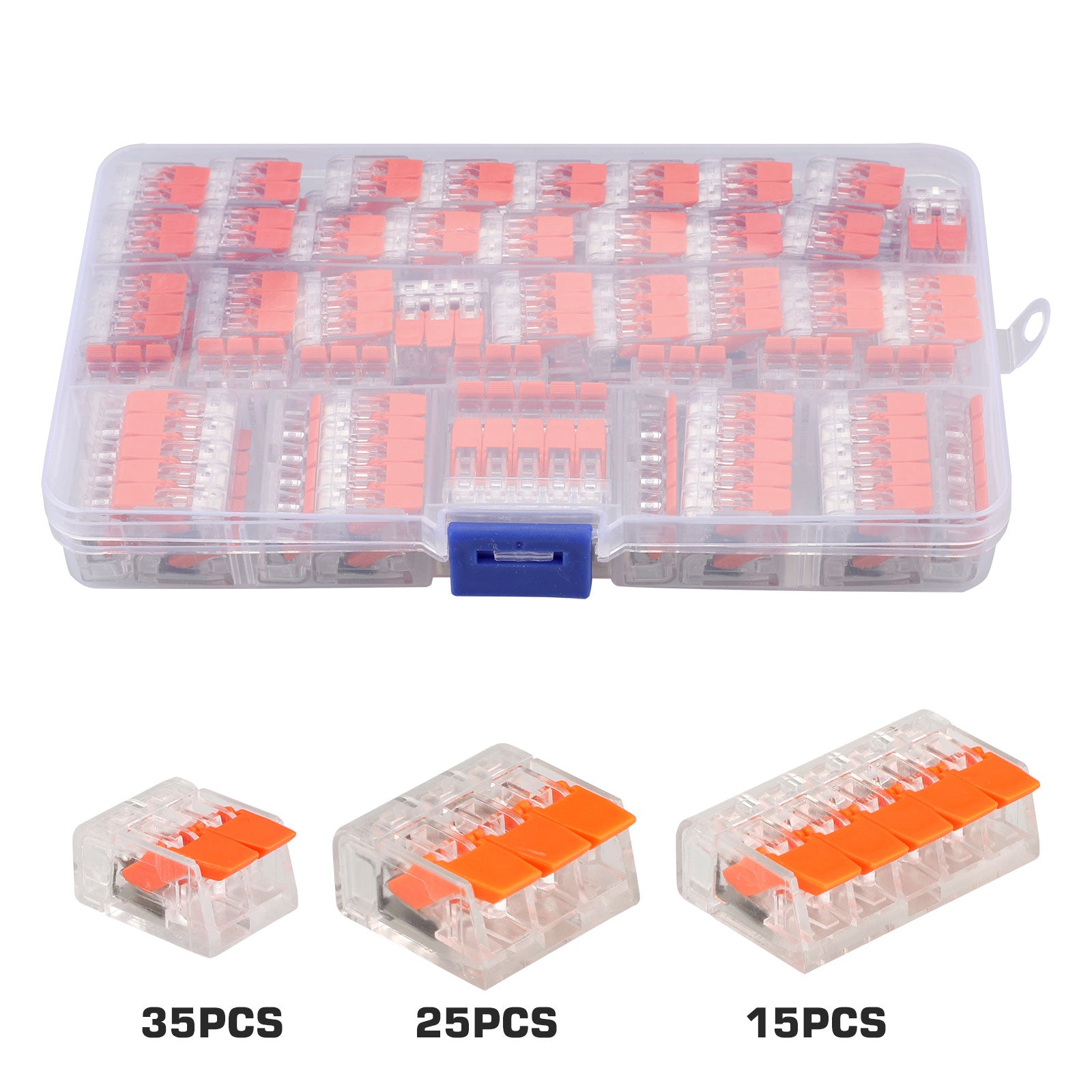 75PCS Splicing Connectors 2/3/5 Conductor Compact Assortment WAGO STYLE Replacement 221-412 Kits for Electrical Solid Stranded Flexible Wires