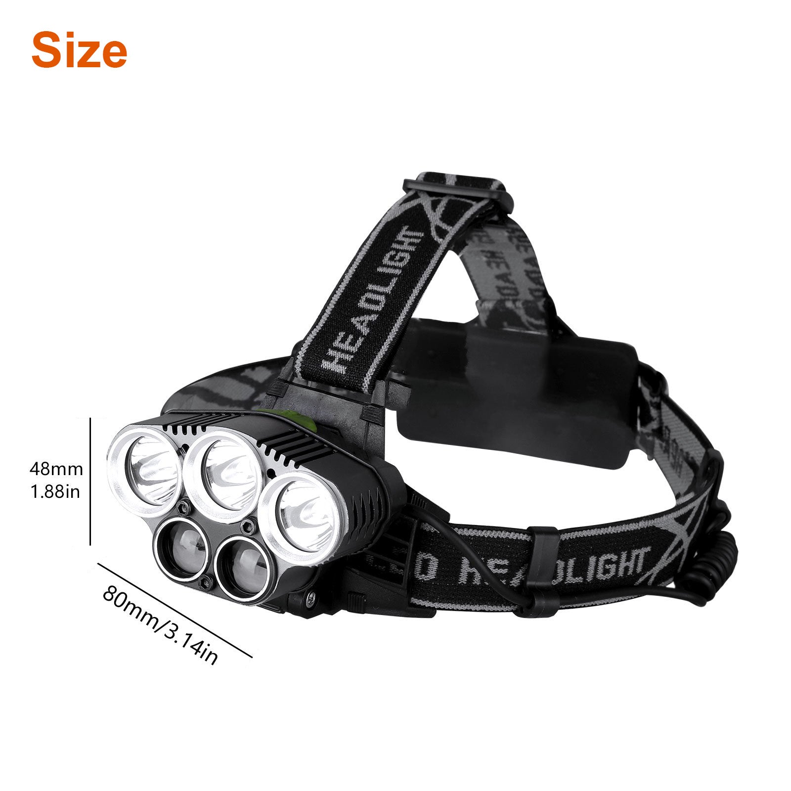 Rechargeable Headlamp, 5 LED Flashlight, 5 Modes USB, Waterproof, 8000 Lumens