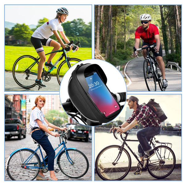 Large Bike Phone Mount Bag, Waterproof Bike Bicycle Front Handlebar Bicycle Accessories Sensitive Touch Screen Compatible with iPhone 11 12 Pro Max XR XS Samsung Note Plus Pixel