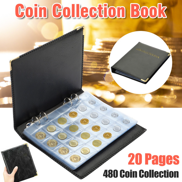 Celectigo Coin Collection Book, 480 Pockets for 30mm Coins, Leather Cover, PVC Pages, Coin & Currency Storage Album