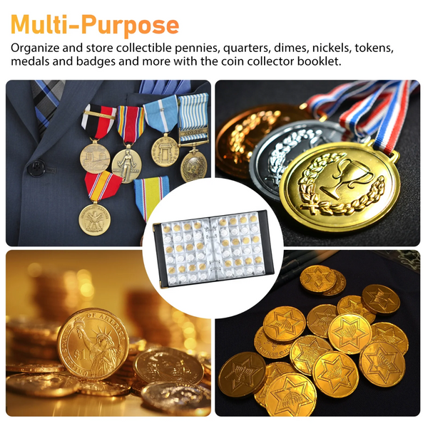 Celectigo Coin Collection Book, 480 Pockets for 30mm Coins, Leather Cover, PVC Pages, Coin & Currency Storage Album