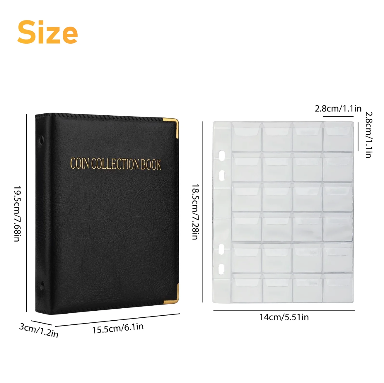 Celectigo Coin Collection Book, 480 Pockets for 30mm Coins, Leather Cover, PVC Pages, Coin & Currency Storage Album