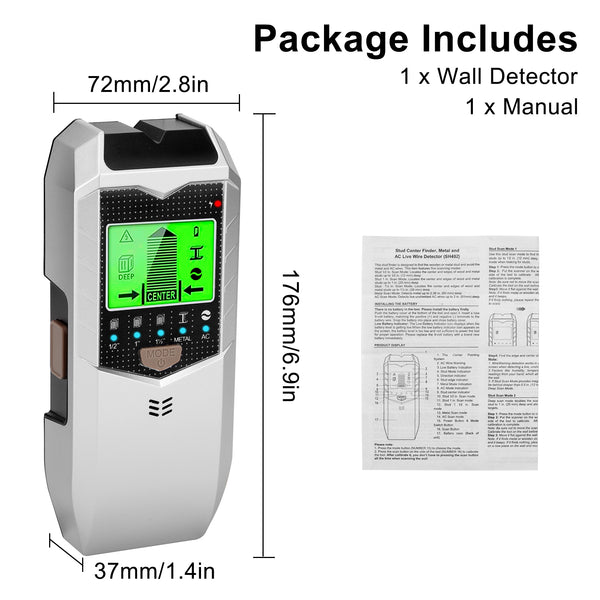 5-in-1 Stud Finder Wall Scanner, LED Display & Audio Alarm, Wood, Metal, AC Wire Detector, Battery-Powered