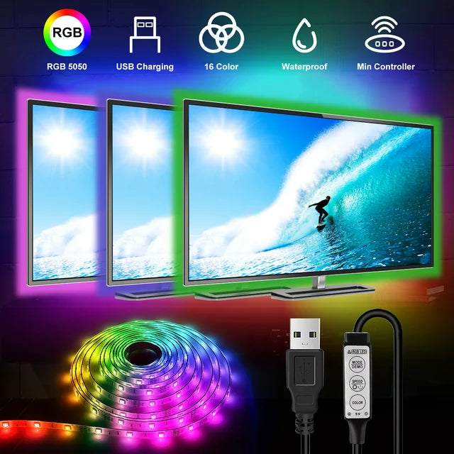 TV LED Backlights for 32-60 inch TV, 3.3ft 5050 RGB USB Color Changing Light Strip SMD Flexible Tape Light Bias Lighting for HDTV PC Monitor Mirror