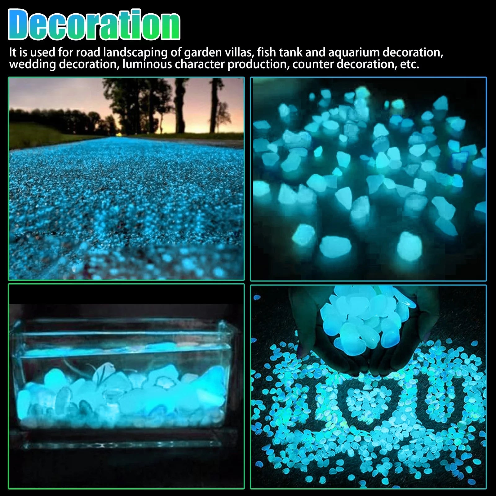 300/600Pcs Glow in The Dark Garden Pebbles Stones, Rocks Indoor Outdoor Decor Luminous Stone for Yard Walkways Lawns Garden Fish Tank Aquarium Decorative Driveway,Blue